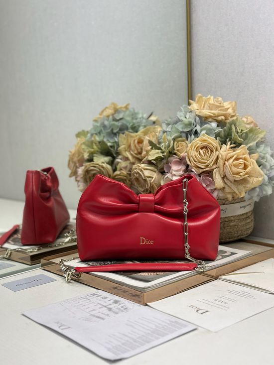 Christian Dior LAMBSKIN Bright Red Chain Bag 0714