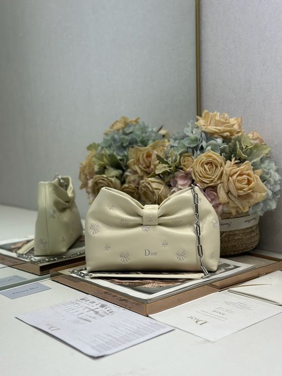 Christian Dior LAMBSKIN Chain Bag Beige Embroidery 0714