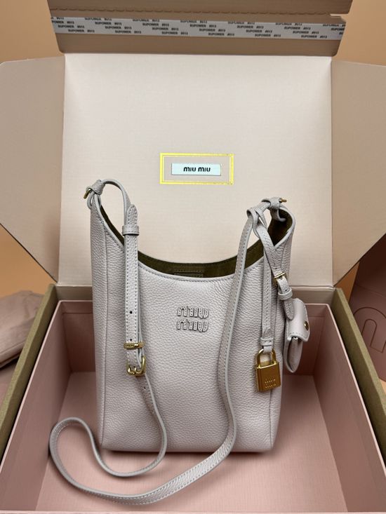 Miu Miu Hobo Grained Leather Shoulder Bag 5BB099