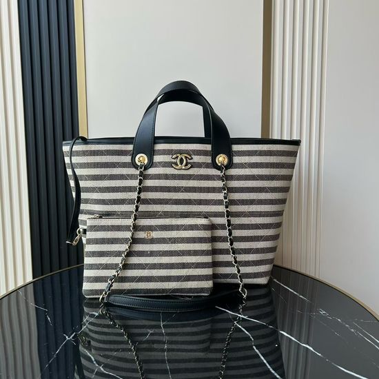 Chanel Beach Linen Striped Shopping Tote AS6007