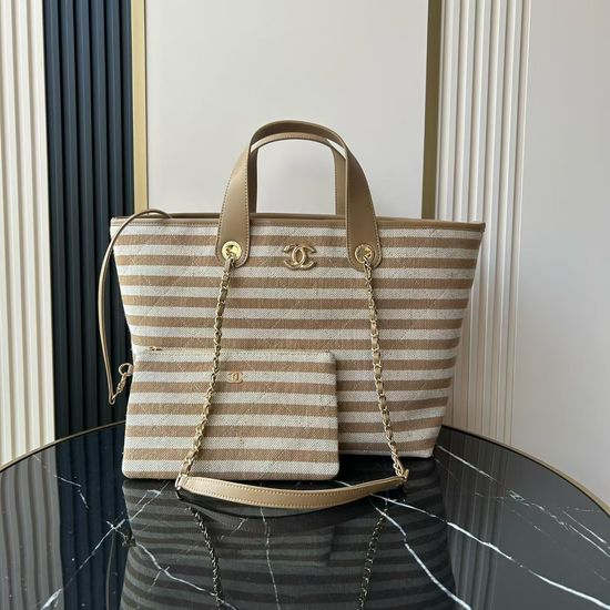 Chanel Beach Linen Striped Shopping Tote AS6007