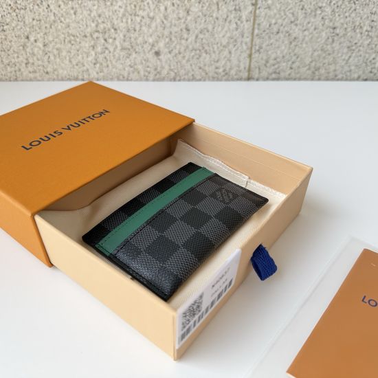 Louis Vuitton Card Holder Damier Graphite Canvas Green Leather Trim N40837