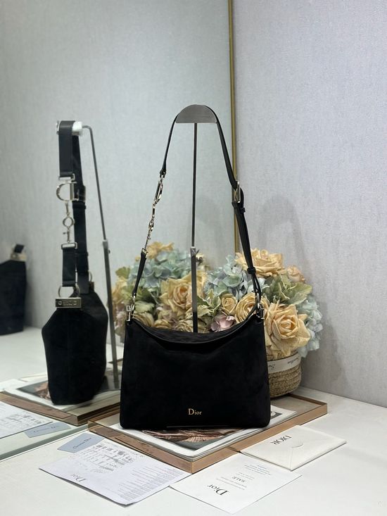 Christian Dior Small Handbag Black Velvet Gold Buckle 1411