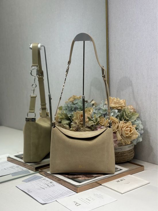 Christian Dior Handbag Apricot Velvet Leather Light Gold Buckle 1411
