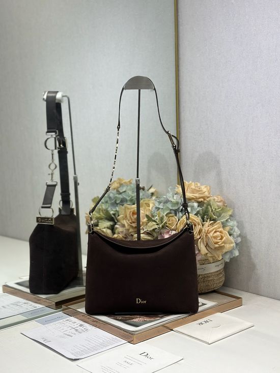 Christian Dior Handbag Suede Leather Light Gold Buckle 1411