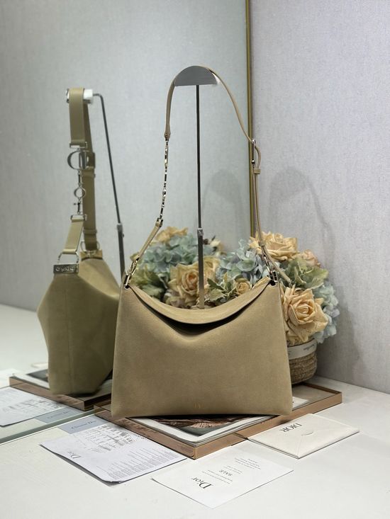Christian Dior Medium Handbag Apricot Fleece Leather Gold Buckle 1412