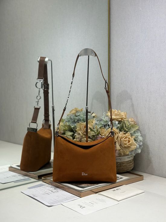 Christian Dior Handbag Suede Leather Silver Buckle 1411