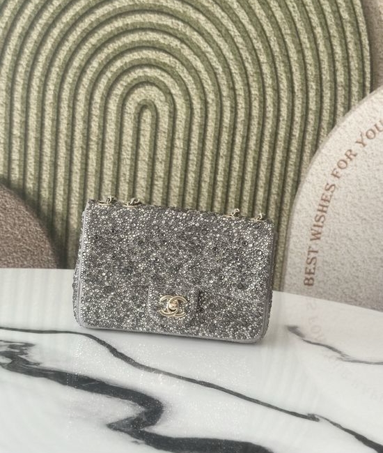 Chanel Flap Bag Gray Rhinestone 26c