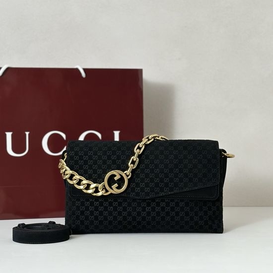 Gucci Black Suede Embossed Handbag 857622