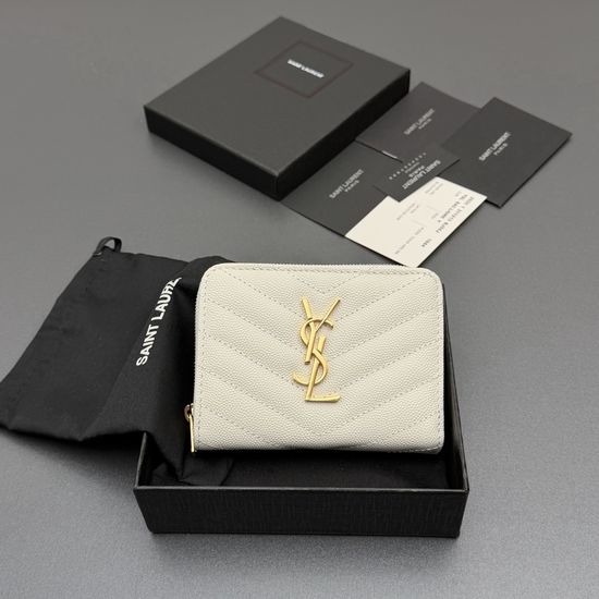 Yves Saint Laurent YSL Matelasse Small Grain Embossed Leather Zip Wallet 403723