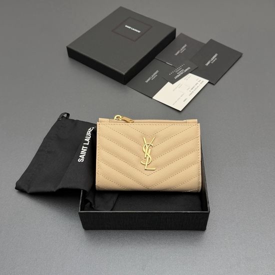 Yves Saint Laurent YSL Matelasse Grain Leather Zip Bifold Wallet 668287