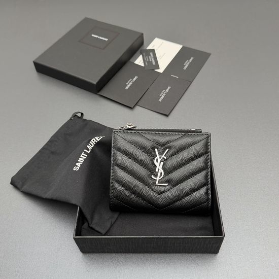 Yves Saint Laurent YSL Matelasse Grain Embossed Leather Zip Bifold Wallet 575879