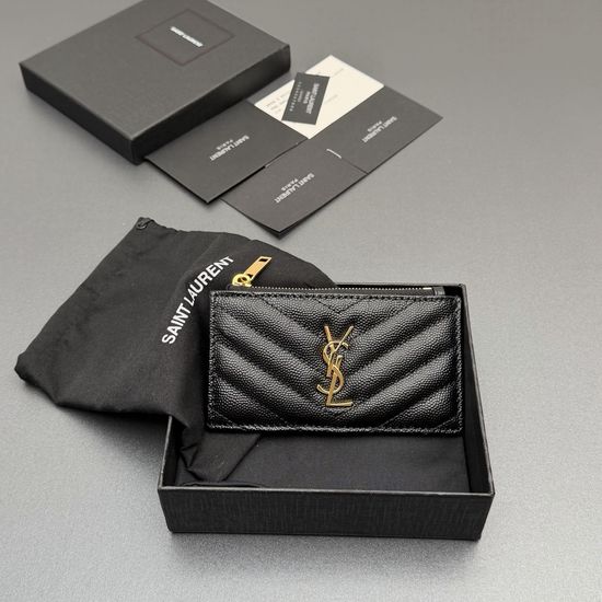 Yves Saint Laurent Matelasse Leather Zip Card Holder 607915