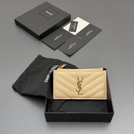 Yves Saint Laurent Matelasse Grain Leather Zip Card Holder 607915