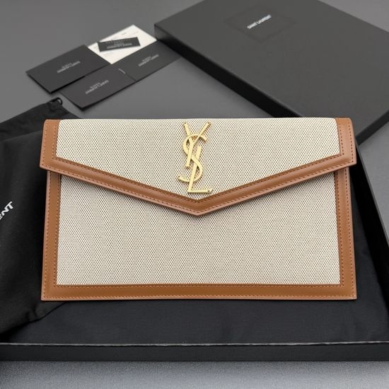 Yves Saint Laurent YSL UPTOWN Canvas and Leather Clutch 565739