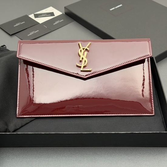 Yves Saint Laurent YSL UPTOWN Burgundy Patent Leather Clutch 565739