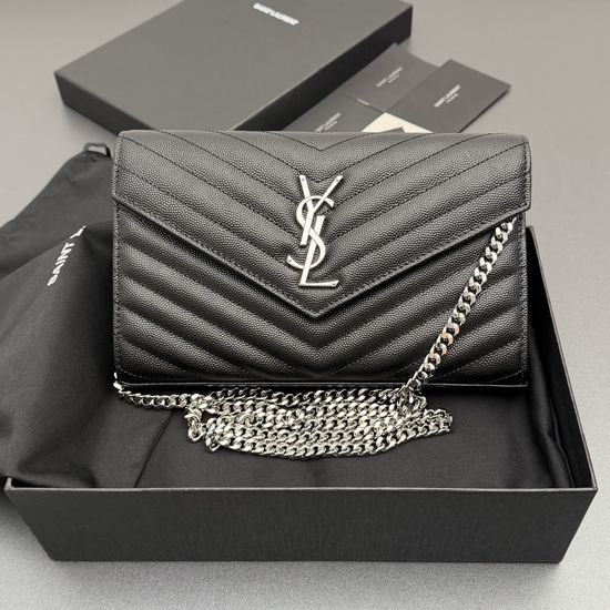Yves Saint Laurent YSL ENVELOPE Grain Leather Chain Wallet 360452