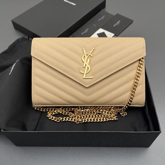 Yves Saint Laurent YSL ENVELOPE Grained Leather Chain Wallet 360452