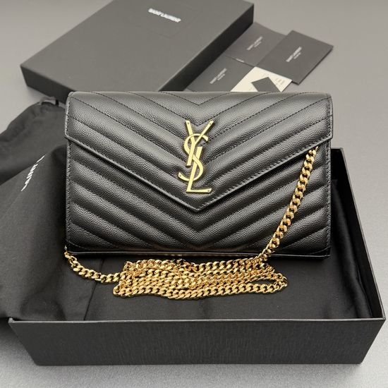 Yves Saint Laurent YSL ENVELOPE Grained Leather Chain Wallet 360452