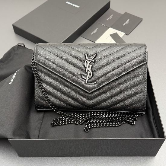 Yves Saint Laurent YSL Envelope Grain Leather Chain Wallet 360452
