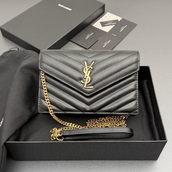 Yves Saint Laurent YSL ENVELOPE Grained Leather Chain Wallet 393953