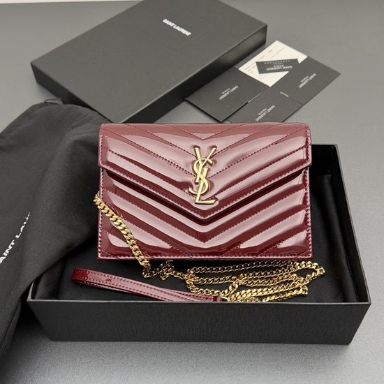 Yves Saint Laurent YSL Envelope Quilted Leather Chain Wallet 393953