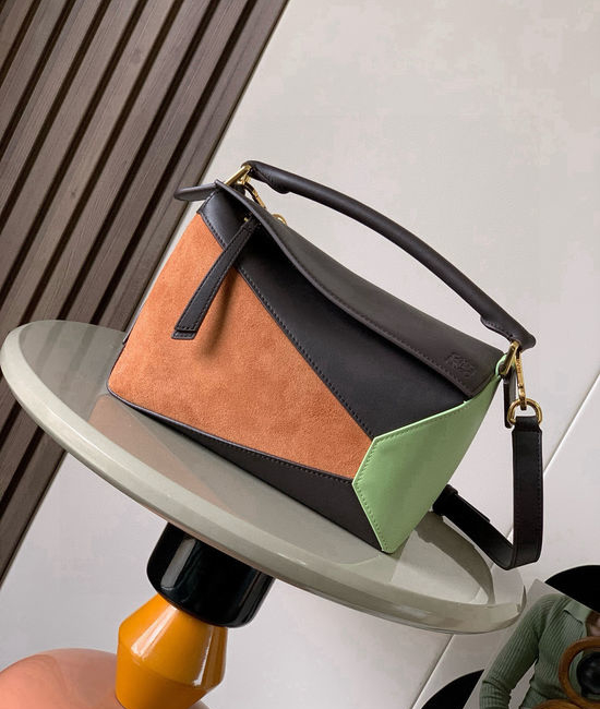Loewe Mini Puzzle Geometric Leather Handbag 9311-8010 Black Tea