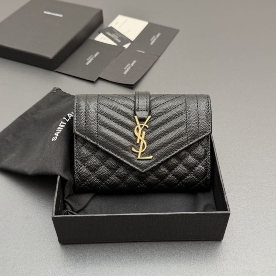 Yves Saint Laurent YSL Matelasse Short Grain Leather Envelope Wallet 651026