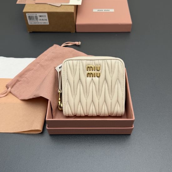 Miu Miu Matelasse Sheep Leather Short Zip Wallet 5MO522