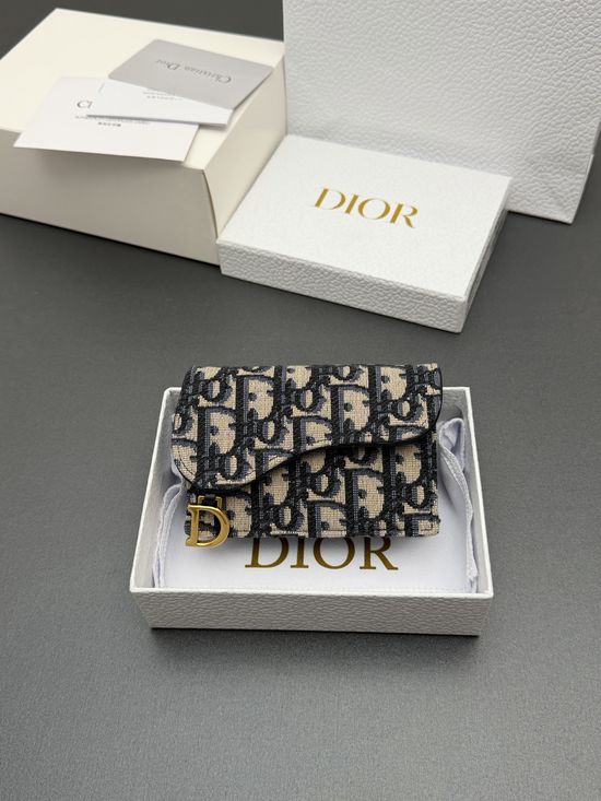 Christian Dior Bloom Saddle Card Holder Jacquard Blue S5611
