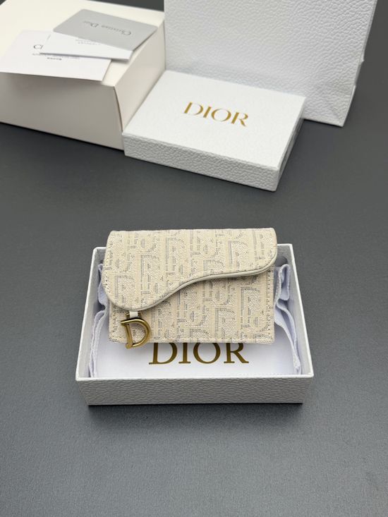 Christian Dior Bloom Saddle Card Holder Jacquard White S5611