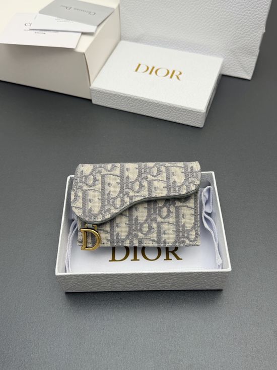 Christian Dior Bloom Saddle Card Holder Jacquard Grey S5611