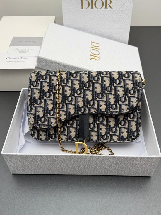 Christian Dior Saddle Chain Jacquard Blue Bag S5907
