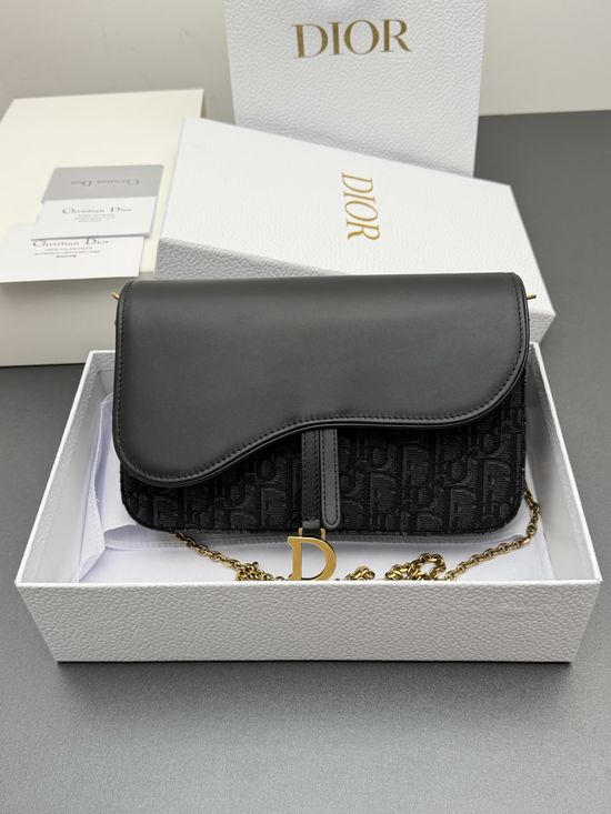 Christian Dior Saddle Chain Jacquard Black Bag S5907