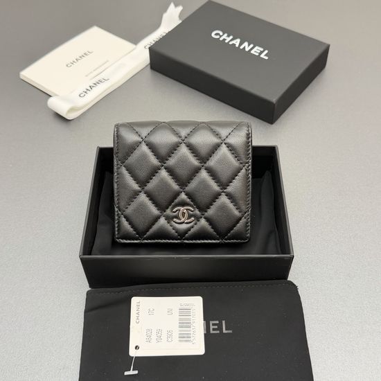 Chanel Lambskin Short Folding Wallet with Silver Hardware A84028