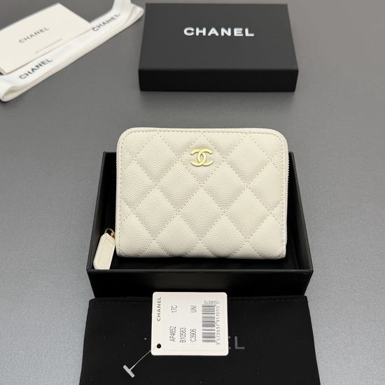 Chanel Short Zip Wallet White Grain AP4652