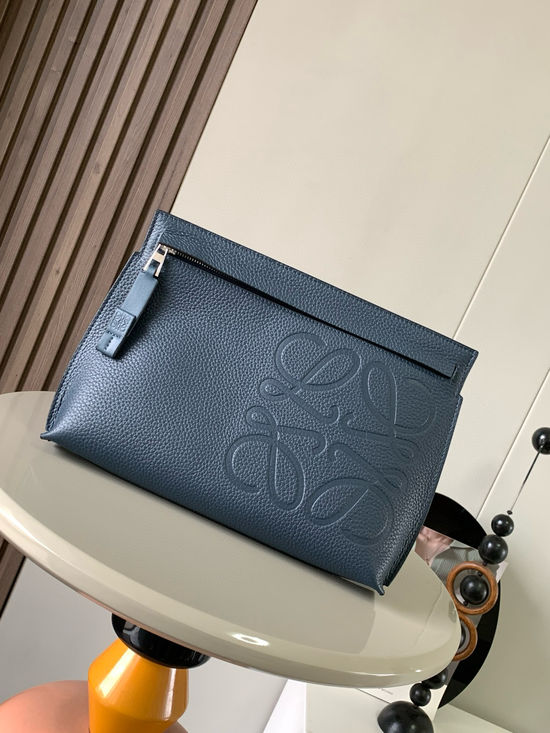 Loewe TT Pouch in Grained Leather Blue 9116
