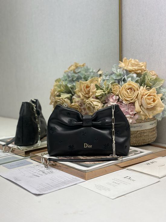 Christian Dior Lambskin Black Embroidery Clutch Bag 020184