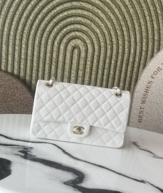 Chanel Raffia Weave Classic Flap White 9298