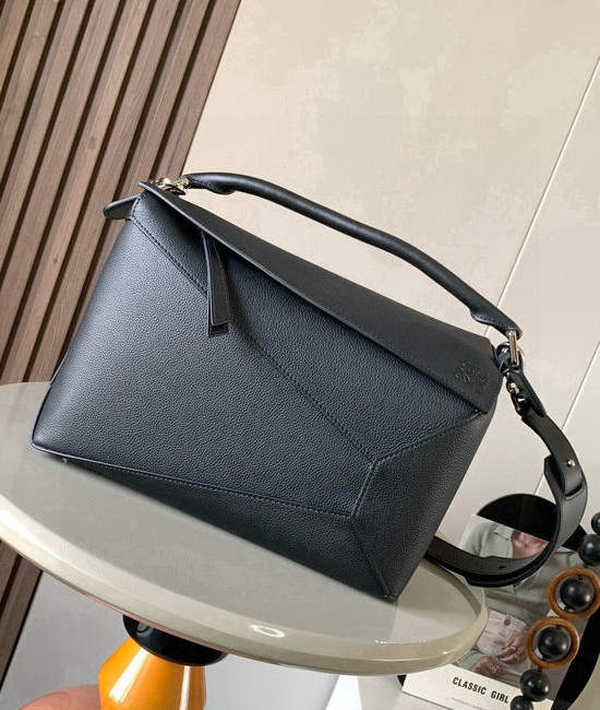 Loewe Puzzle Leather Handbag 9312 Black Litchi