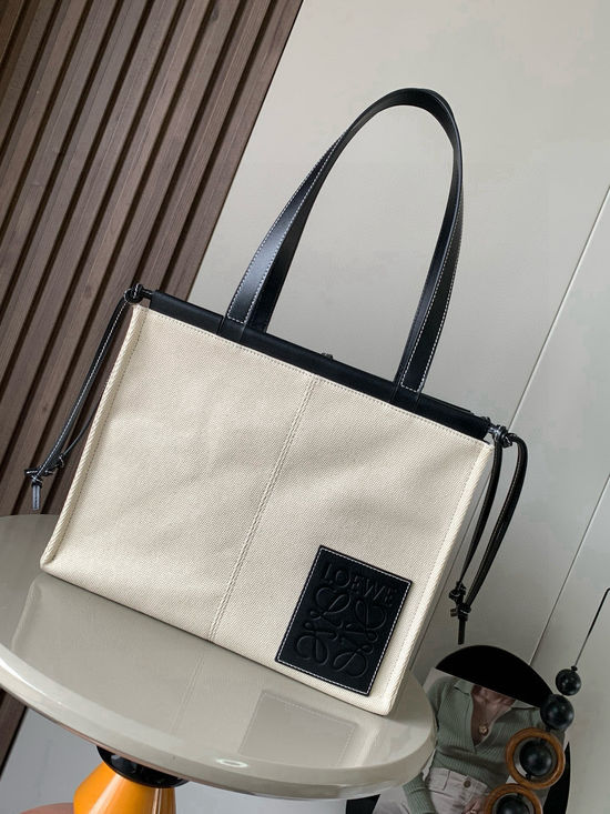 Loewe Cushion Tote Canvas Bag With Leather Straps 8015