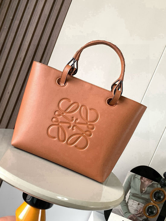 Loewe Anagram Tote Leather Woven Handle Bag 9300