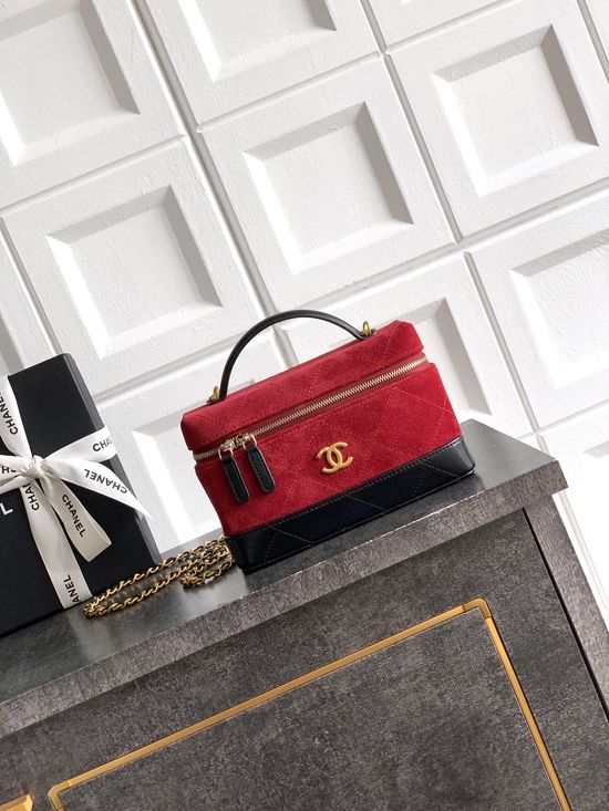 Chanel Lunch Box Bag Black and Burgundy 789