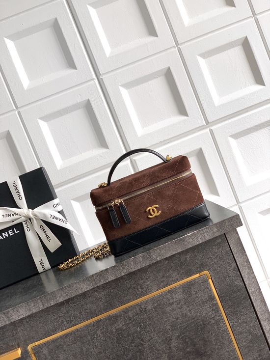 Chanel Lunch Bag Suede Stitch Coffee 5186