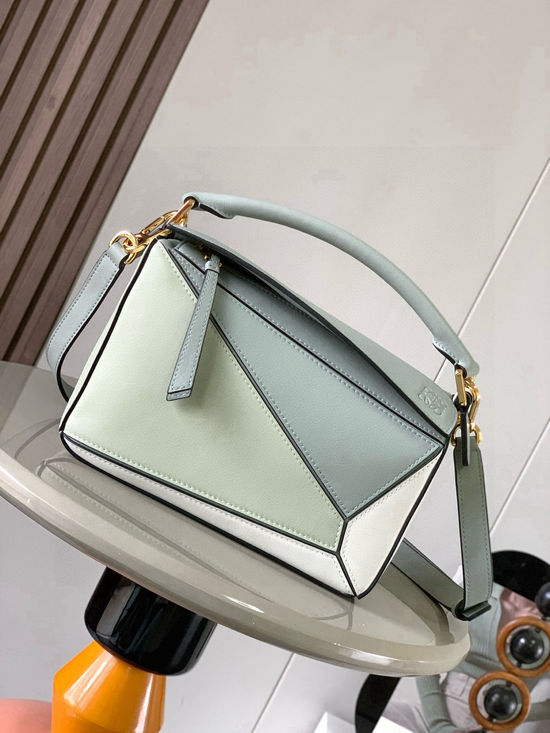 Loewe Puzzle Geometric Leather Handbag Gray White 9005