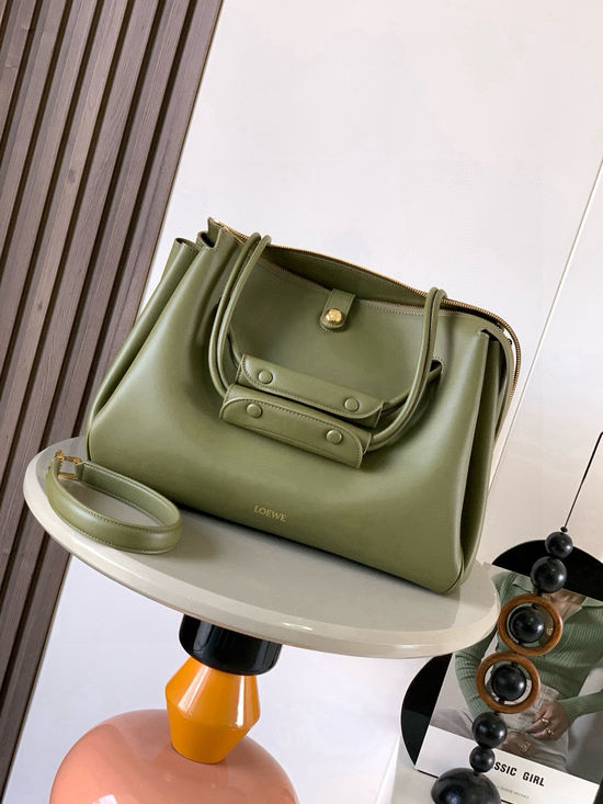 Loewe Soft Leather Madrid Large Handbag Olive Green 9148