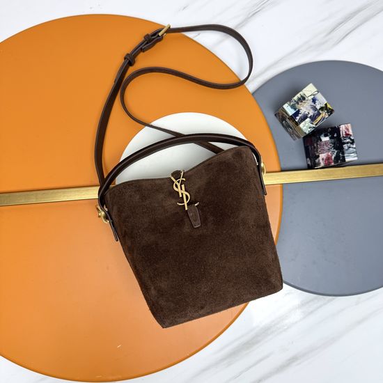 Yves Saint Laurent LE 37 Suede Bucket Bag with Metal Logo 749036