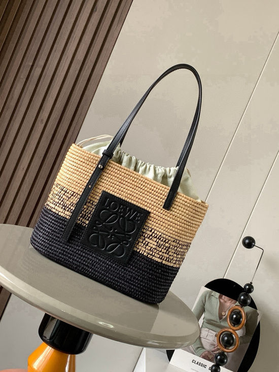 Loewe Basket Woven Raffia Square Handbag 8001