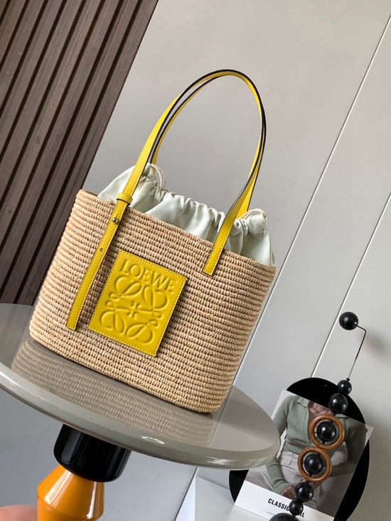 Loewe Basket Raffia Leather Handbag 8001 Yellow