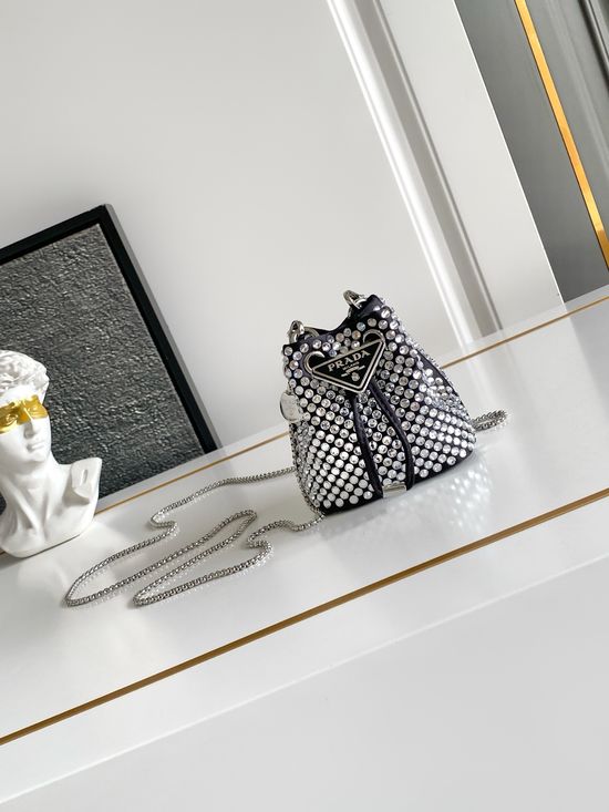 Prada Crystal Mini Satin Bucket Bag 1NR016